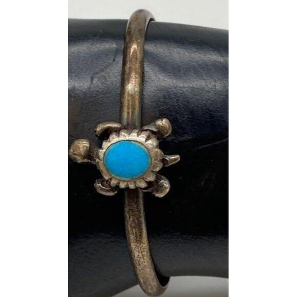 Vintage Sterling Silver NAVAJO Turquoise Turtle Animal Cuff Bracelet 7.9g Nice - Picture 1 of 7